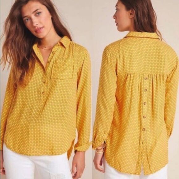 Anthropologie Isadora Long Sleeve Top Size Small Button Back Mustard Wool Blend - Picture 1 of 11